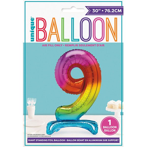 Rainbow "9" Giant Standing Numeral Foil Balloon (76cm) - The Party Marketplace