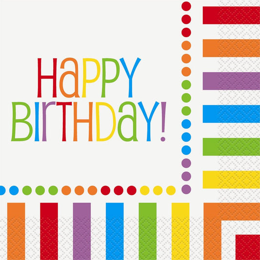 Rainbow Birthday "Happy Birthday" Luncheon Napkins (Pack of 16) - The Party Marketplace
