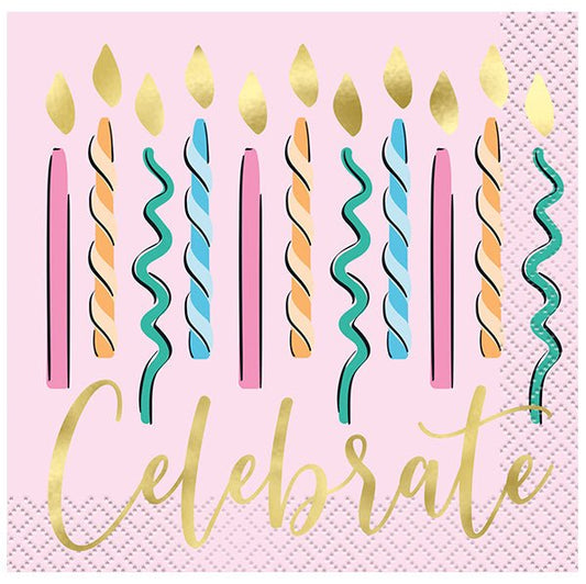 Rainbow Birthday Sweets Foil Stamped Beverage Napkins (Pack of 16) - The Party Marketplace