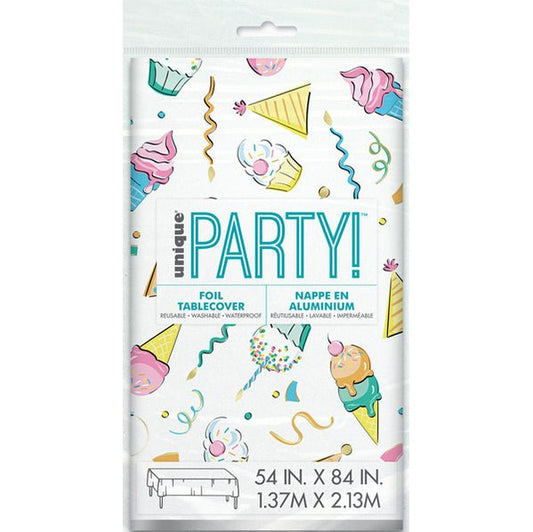 Rainbow Birthday Sweets Printed Foil Tablecover 137cm x 213cm - The Party Marketplace