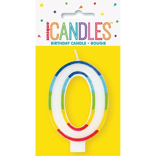 Rainbow Border Numeral Candle - 0 - The Party Marketplace