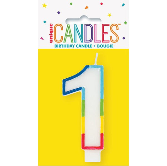 Rainbow Border Numeral Candle - 1 - The Party Marketplace