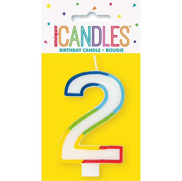 Rainbow Border Numeral Candle - 2 - The Party Marketplace