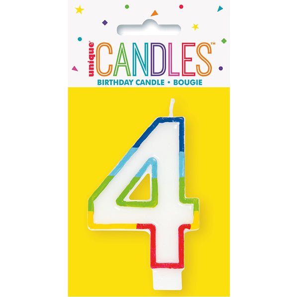 Rainbow Border Numeral Candle - 4 - The Party Marketplace