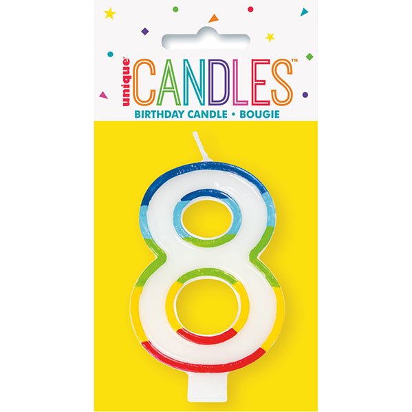 Rainbow Border Numeral Candle - 8 - The Party Marketplace