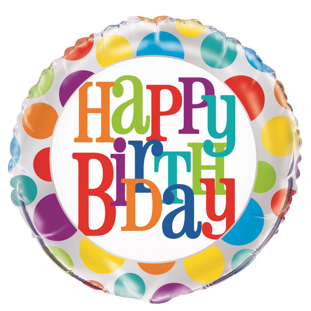Rainbow Dot "Happy Birthday" Foil Balloon 45cm - The Party Marketplace