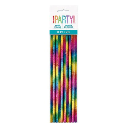 Rainbow Foil Paper Straws (Pack of 10) - The Party Marketplace