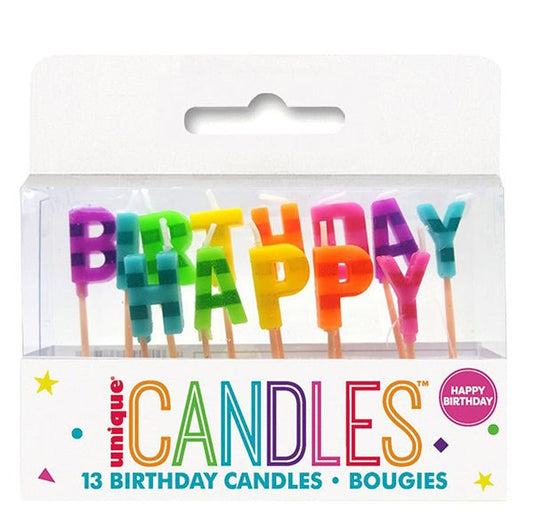 Rainbow "Happy Birthday" Pick Candles (Pack of 13) - The Party Marketplace