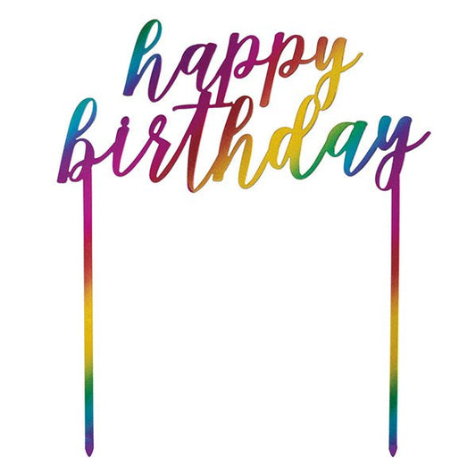 Rainbow Metallic Plastic Birthday Cake Topper - The Party Marketplace