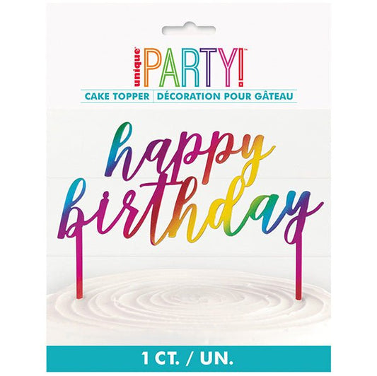Rainbow Metallic Plastic Birthday Cake Topper - The Party Marketplace