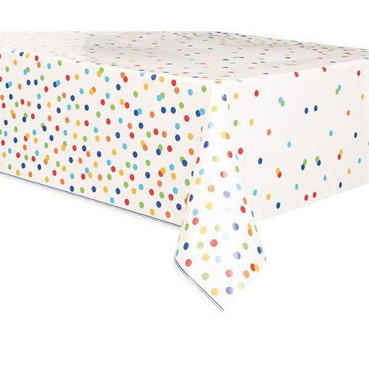 Rainbow Polka Dot Printed Tablecover 137cm x 213cm - The Party Marketplace