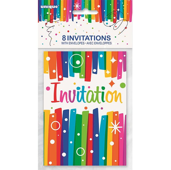 Rainbow Ribbons Birthday Invitations (Pack of 8) - The Party Marketplace