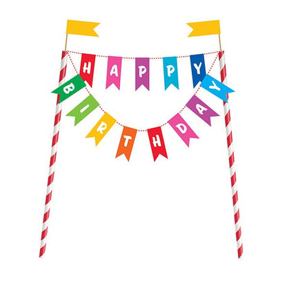 Rainbow Ribbons "Happy Birthday" Bunting Cake Topper - The Party Marketplace