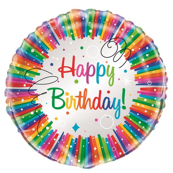Rainbow Ribbons "Happy Birthday" Foil Balloon 45cm - The Party Marketplace