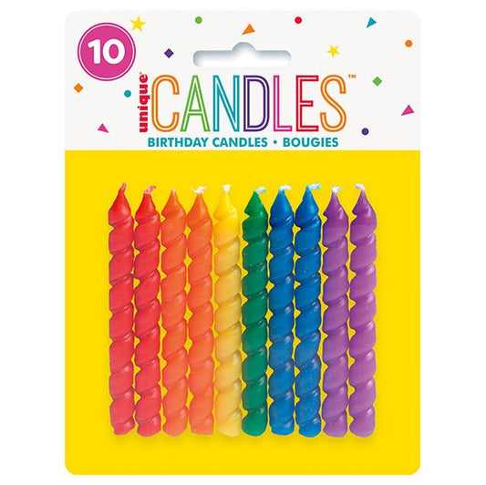 Rainbow Spiral Candles (Pack of 10) - The Party Marketplace