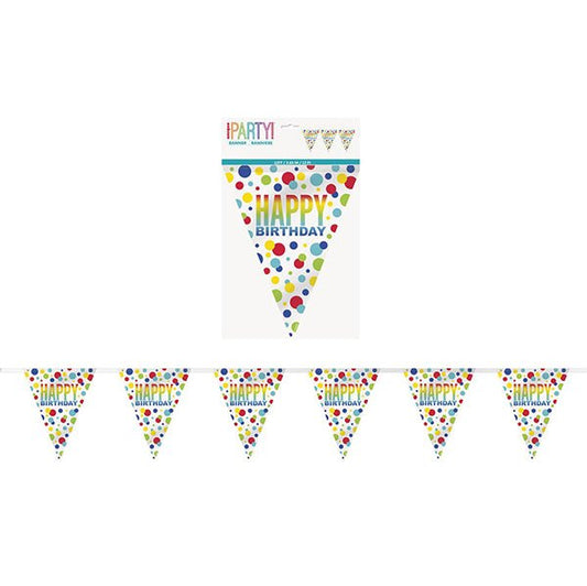 Rainbow Spots "Happy Birthday" Flag Banner - 3.65m - The Party Marketplace