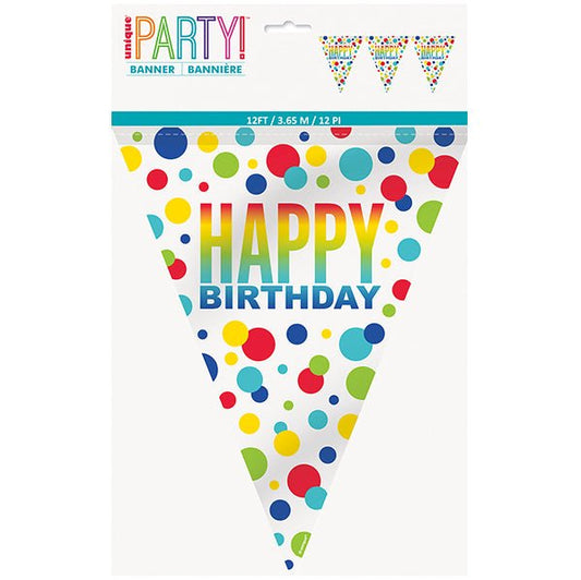 Rainbow Spots "Happy Birthday" Flag Banner - 3.65m - The Party Marketplace