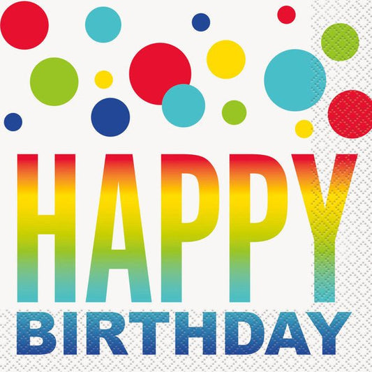 Rainbow Spots "Happy Birthday" Luncheon Napkins (Pack of 16) - The Party Marketplace