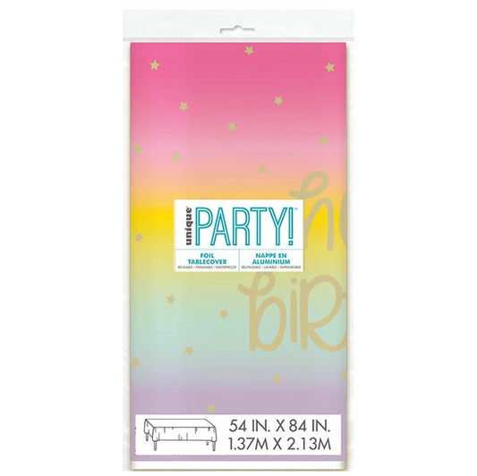 Rainbow Star "Happy Birthday" Printed Foil Tablecover 137cm x 213cm - The Party Marketplace
