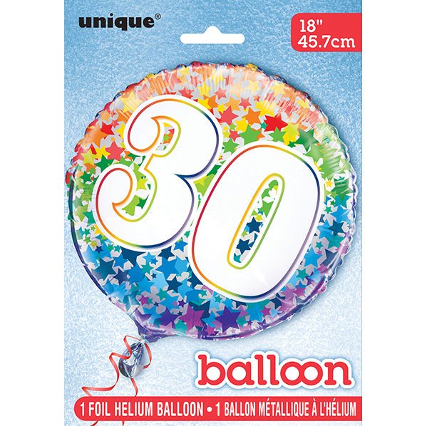 Rainbow Stars "30" Foil Balloon 45cm - The Party Marketplace