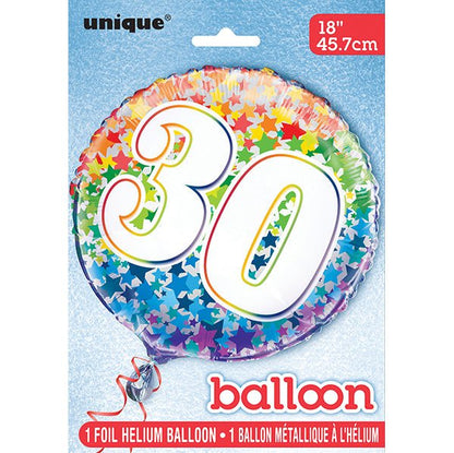 Rainbow Stars "30" Foil Balloon 45cm - The Party Marketplace