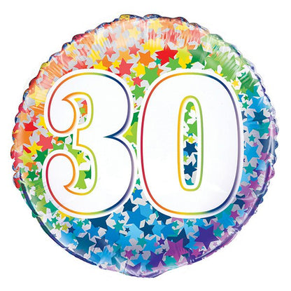 Rainbow Stars "30" Foil Balloon 45cm - The Party Marketplace