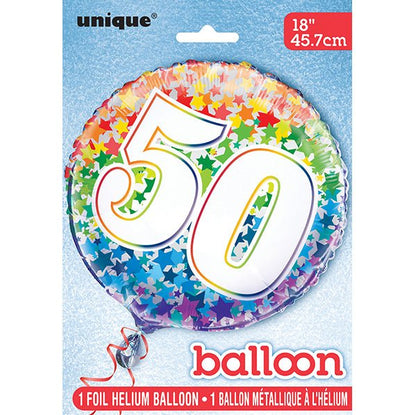 Rainbow Stars "50" Foil Balloon 45cm - The Party Marketplace