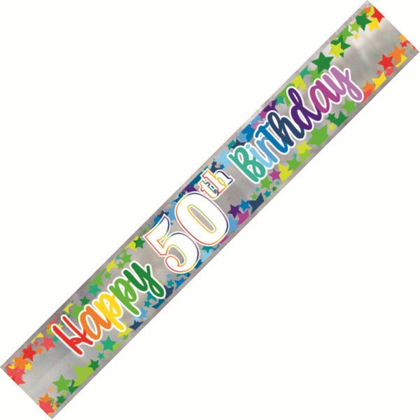 Rainbow Stars "Happy 50th Birthday" Foil Banner - 2.74m - The Party Marketplace