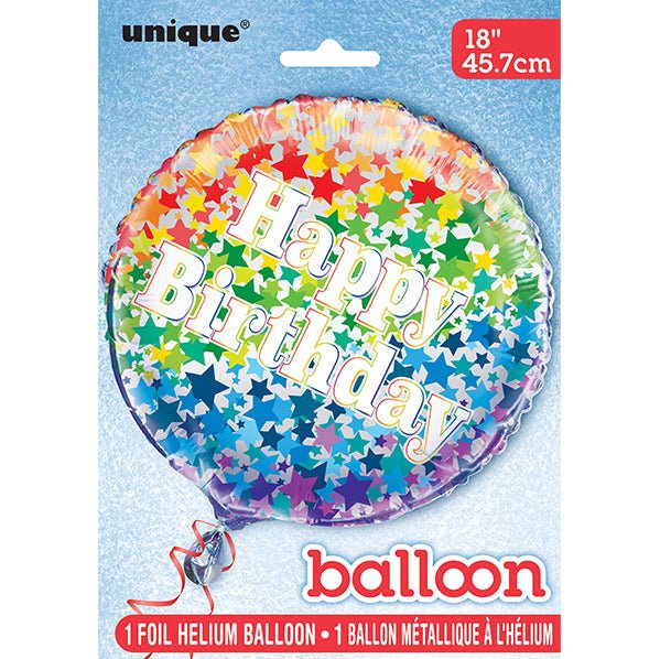 Rainbow Stars "Happy Birthday" Foil Balloon 45cm - The Party Marketplace