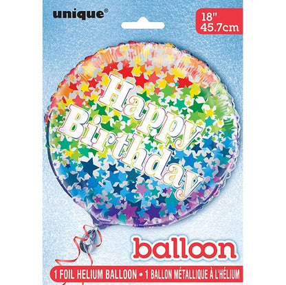Rainbow Stars "Happy Birthday" Foil Balloon 45cm - The Party Marketplace