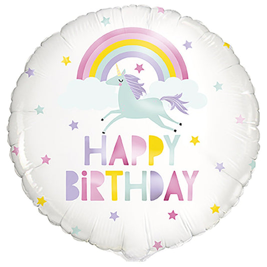 Rainbow Unicorn "Happy Birthday" Foil Balloon 45cm - The Party Marketplace