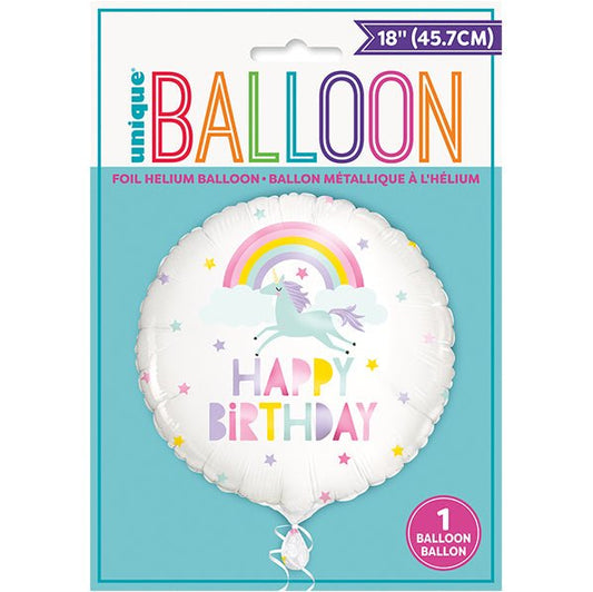 Rainbow Unicorn "Happy Birthday" Foil Balloon 45cm - The Party Marketplace