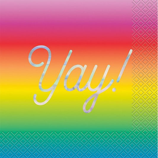Rainbow Vibes "Yay" Foil Stamped Luncheon Napkins (Pack of 16) - The Party Marketplace