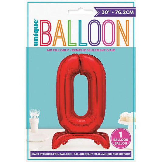 Red "0" Giant Standing Numeral Foil Balloon (76cm) - The Party Marketplace