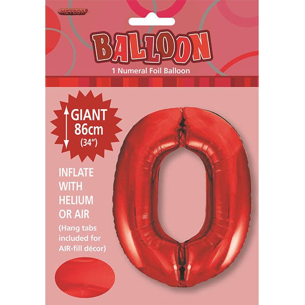 Red "0" Numeral Foil Balloon (86cm) - The Party Marketplace
