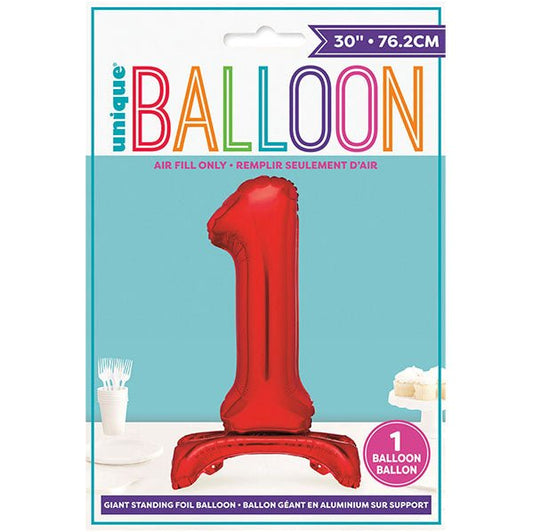 Red "1" Giant Standing Numeral Foil Balloon (76cm) - The Party Marketplace