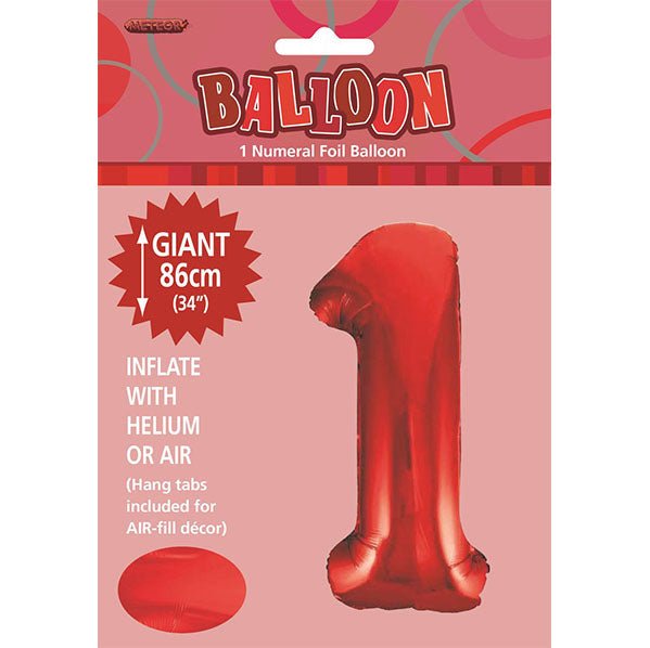 Red "1" Numeral Foil Balloon (86cm) - The Party Marketplace