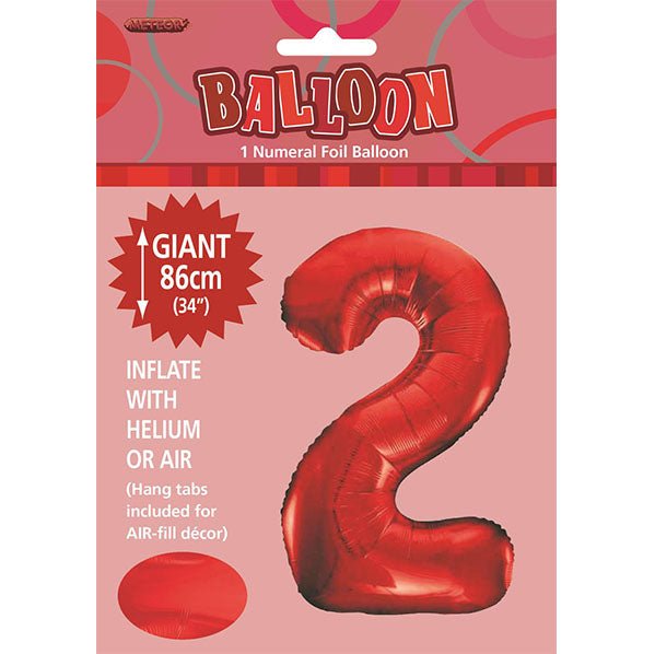 Red "2" Numeral Foil Balloon (86cm) - The Party Marketplace