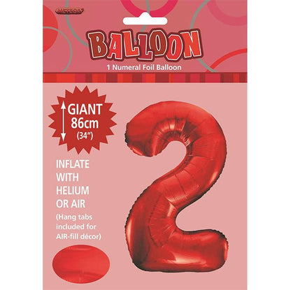 Red "2" Numeral Foil Balloon (86cm) - The Party Marketplace
