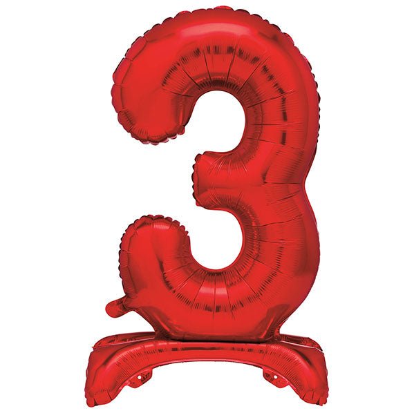 Red "3" Giant Standing Numeral Foil Balloon (76cm) - The Party Marketplace