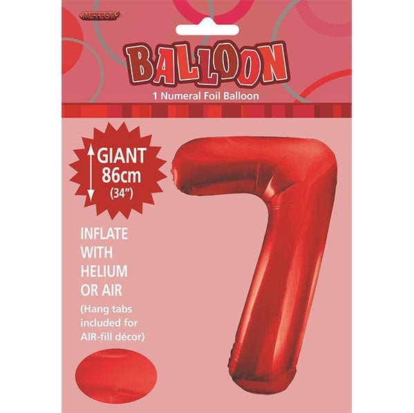 Red "7" Numeral Foil Balloon (86cm) - The Party Marketplace