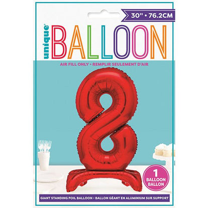 Red "8" Giant Standing Numeral Foil Balloon (76cm) - The Party Marketplace