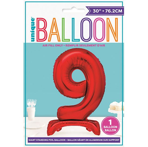 Red "9" Giant Standing Numeral Foil Balloon (76cm) - The Party Marketplace