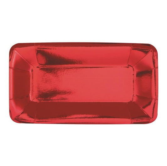 Red Foil Rectangle Appetizer Paper Plates 23cm (Pack of 8) - The Party Marketplace