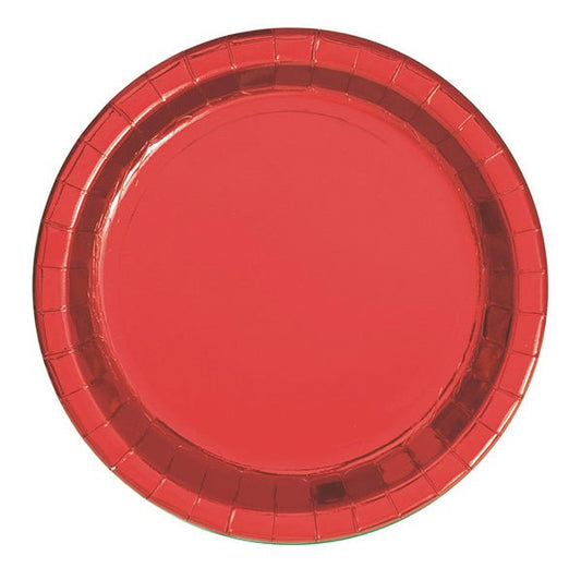 Red Foil Round Paper Plates 18cm (Pack of 8) - The Party Marketplace