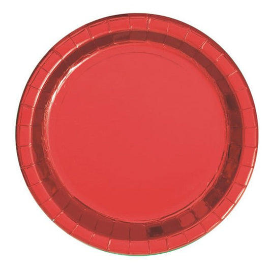 Red Foil Round Paper Plates 23cm (Pack of 8) - The Party Marketplace