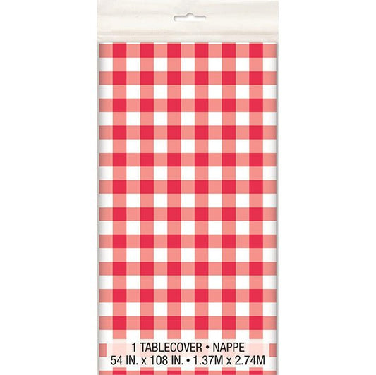 Red Gingham Printed Tablecover 137cm x 274cm - The Party Marketplace