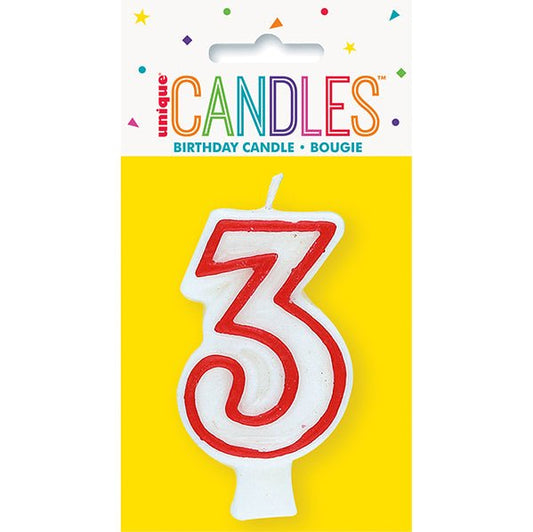 Red Numeral Candle - 3 - The Party Marketplace