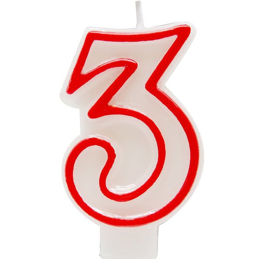 Red Numeral Candle - 3 - The Party Marketplace