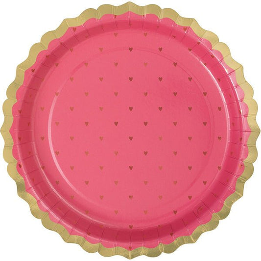 Red & Pink Valentine Mini Hearts Foil Stamped Paper Plates 23cm (Pack of 8) - The Party Marketplace